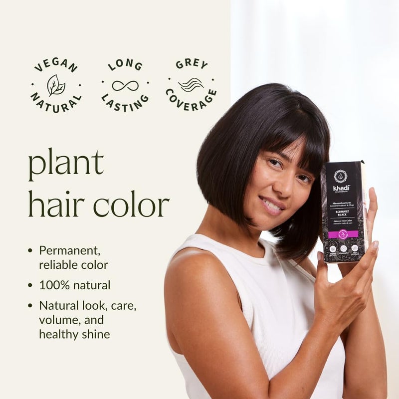 khadi BLACK Natural Hair Color - Colors your hair in a mysterious deep black, without a blue tint - 100% plant-based, natural & vegan - 3.5 oz - Image 3